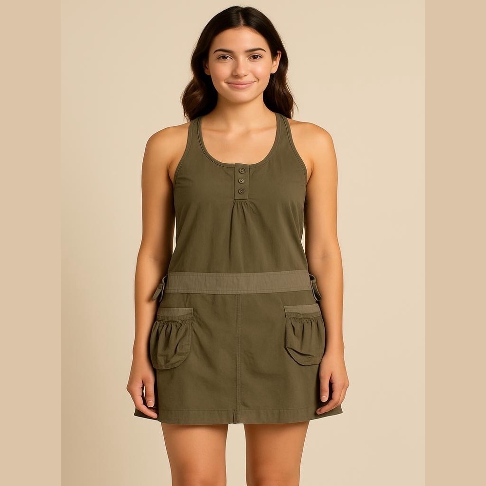 MOSSIMO SUPPLY CO Olive Green Dress Size Medium Adjustable Waist with Ties NEW